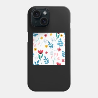 Floral Pattern Illustration Pink Yellow Blue Green Phone Case