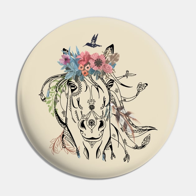 Boho Horse Art Pin by BWXshirts