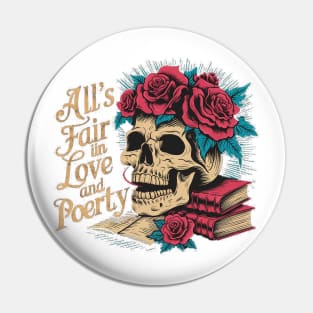 all s fair in love and poetry | skul,l books, and rose Pin