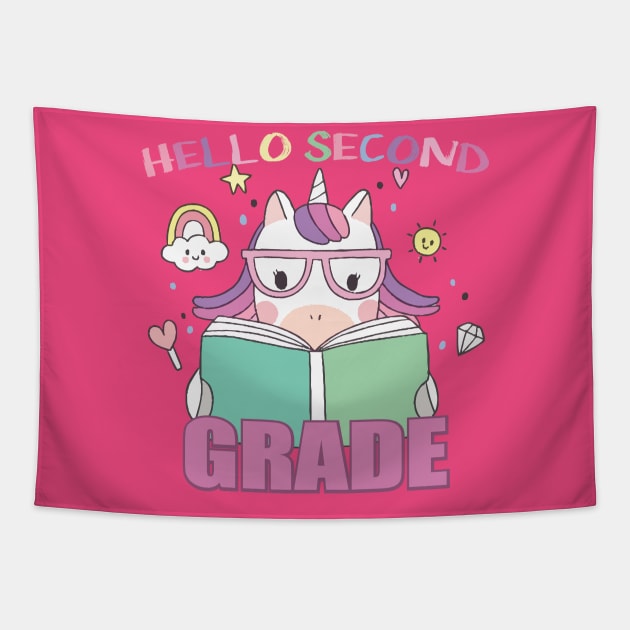 hello second grade kids and baby back to school gift Tapestry by Fadloulah