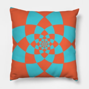 Lotus Flower Patchwork Pattern Coral Blue Pillow