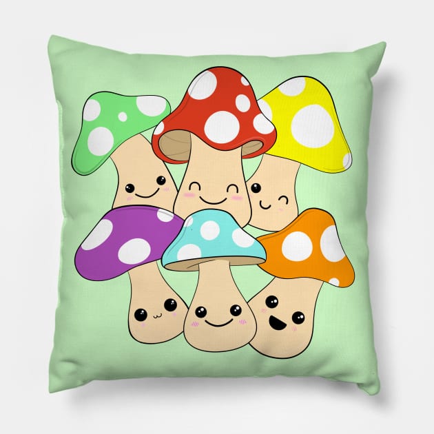 Cute Mushrooms Pillow by ShutterStudios