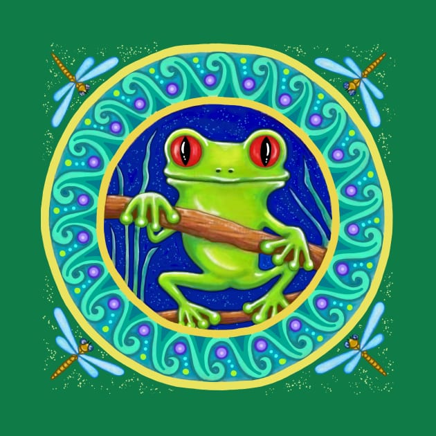 Little Green Tree Frog Mandala by SoozieWray