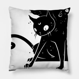  Creepy Cute Three Headed Black Cat Artwork Pillow