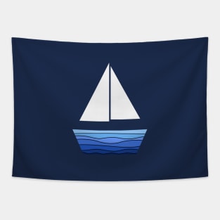 Glass boat design with various shades of blue Tapestry