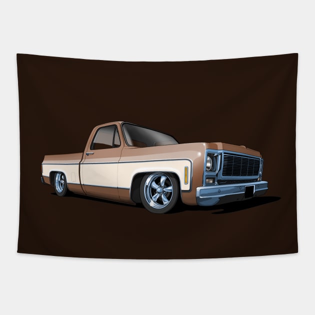 1980 Chevrolet C10 pickup in tan and white Tapestry by candcretro