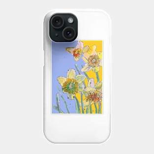 Abstract Yellow Daffodil Watercolor Pattern on Lavender Phone Case