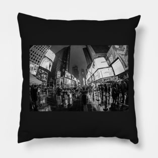 Rainy night in Times Square New York City BW Pillow