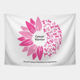 Breast cancer warrior with flower, ribbons & black type Tapestry