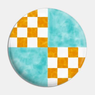 Orange and Teal Quilt Patch Watercolor Block Pin