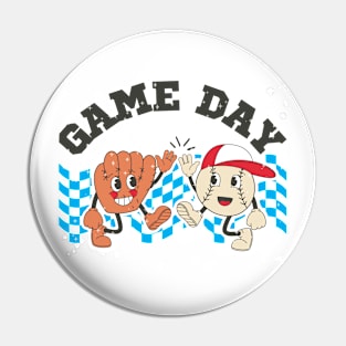 Game Day Retro Baseball Cartoon Characters Pin