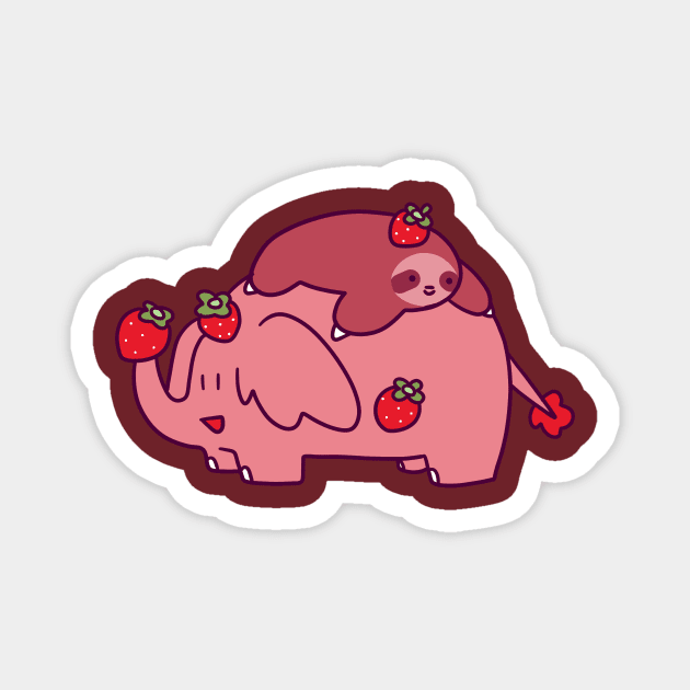 Strawberry Sloth and Elephant Magnet by saradaboru