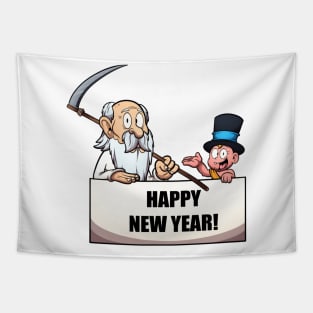 Father Time And New Year’s Baby With Sign Tapestry