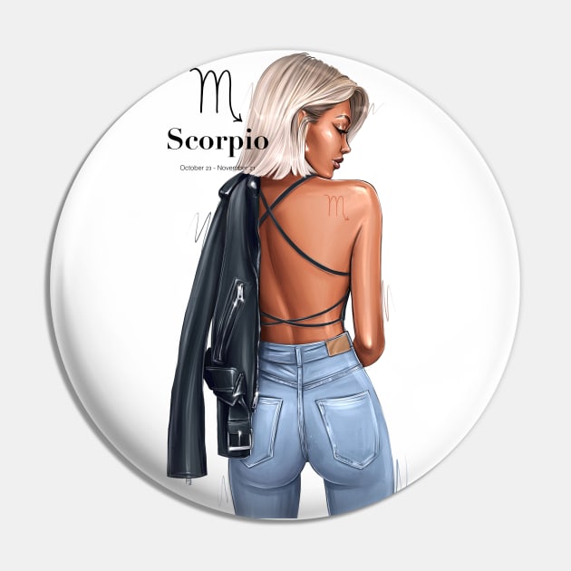 Scorpio Zodiac Girl Pin by AllessyArt 