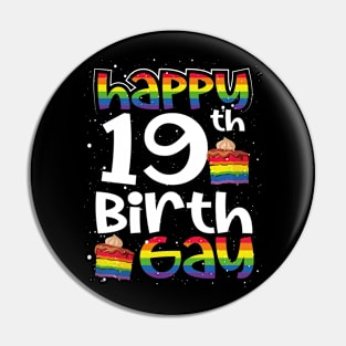 Gay Lesbian Pride Rainbow Flag LGBTQ 19TH Birthday Birthgay Pin