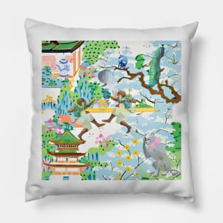 Dancing monkeys chinoiserie Pillow