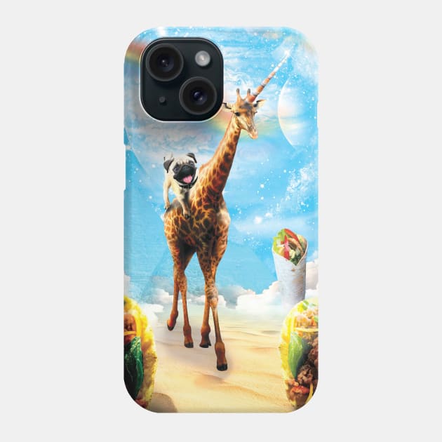 Pug Riding Unicorn Giraffe in the World of Mexican Dishes Phone Case by Random Galaxy