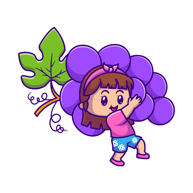 Cute Girl Holding Grape Cartoon by Catalyst Labs