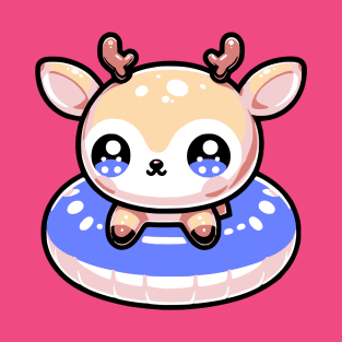 Kawaii Deer on a Pool Float T-Shirt