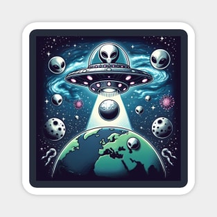 Grey Aliens in a UFO Magnet