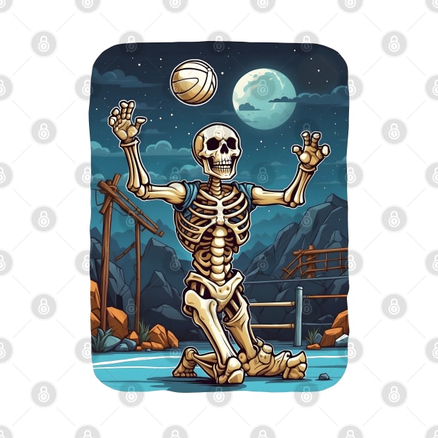 Funny Skeleton Playing Volleyball by VivaLaRetro