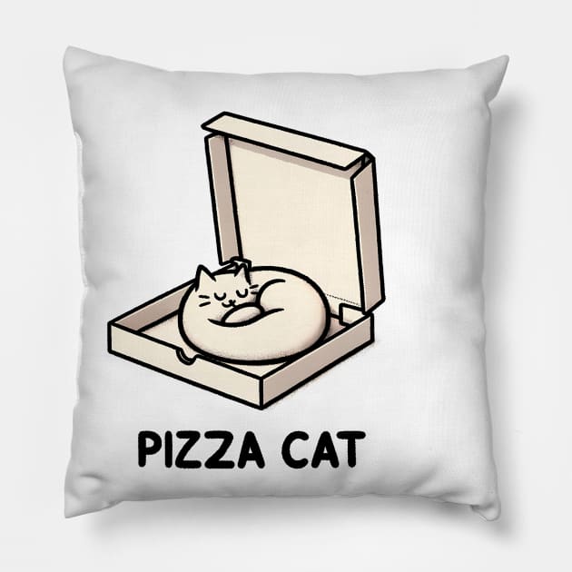 Funny Cute Cat Sleeping inside Pizza Box Pillow by dukito