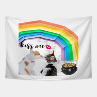 Playful kittens and rainbow with lucky pot - loving kittens Tapestry