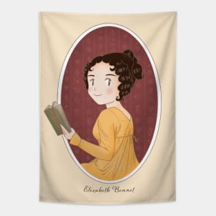 Cute Elizabeth Bennet Reading Illustration Tapestry