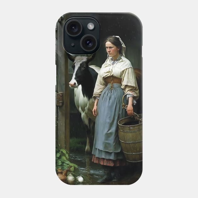 Vintage Oil Painting of Farm Girl and Cow Phone Case by Walter WhatsHisFace