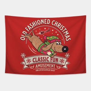 Cute Funny Christmas Doxie sledding on Dachshund Dog tee Tapestry