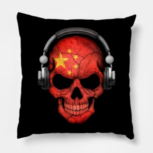 Dark Skull Deejay with Chinese Flag Pillow