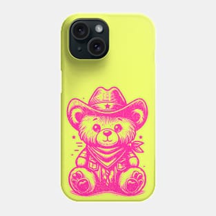 Neon Pink Cowboy Teddy Bear - Vibrant Western Retro Style Cute Artwork Phone Case