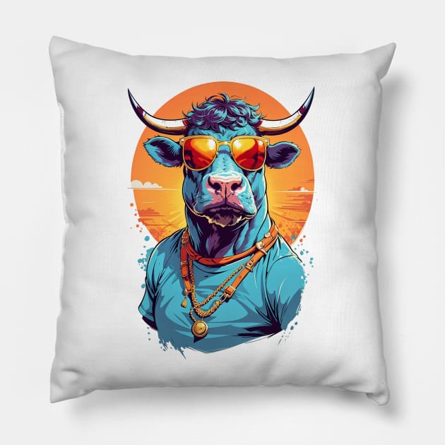 Cool Bull in Sunglasses Pillow by NordicBadger