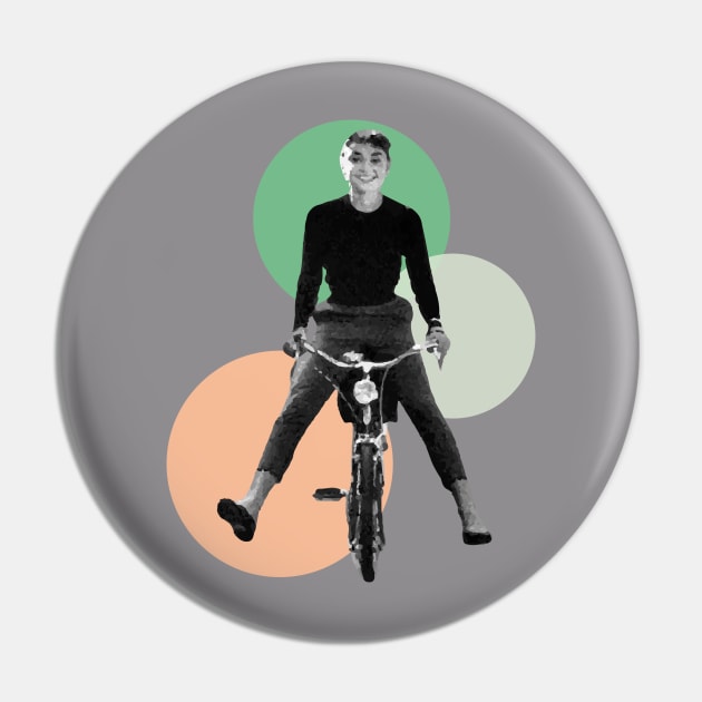 Audrey Hepburn on a bicycle Pin by NickiPostsStuff