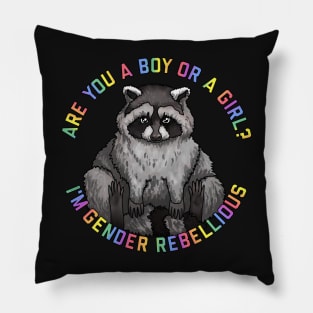 Gender Rebellious Rainbow Raccoon Pillow