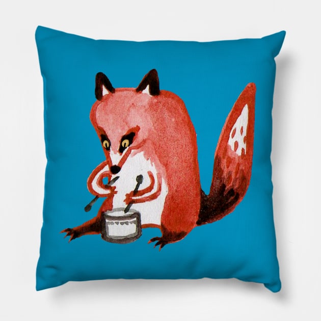 Drumming Fox Pillow by Sophie Corrigan