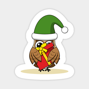 Christmas Elf Owl with Present Magnet