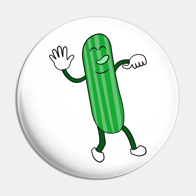 Happy, Friendly, Dancing Cucumber Funny Cartoon Pin by Living Emblem