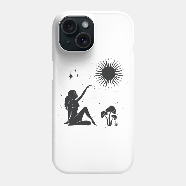 Sitting Mushroom Sun Goddess Phone Case by studioaartanddesign