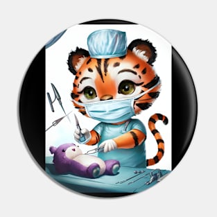 Cute Kawaii tiger as a surgeon Pin