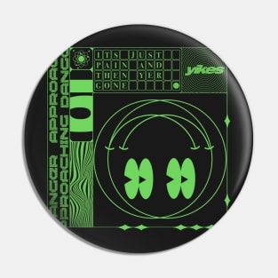 Green smiley face rave glitch print Pin