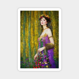 Colorful Klimpt Style Collage Portrait of Beautiful Woman Magnet