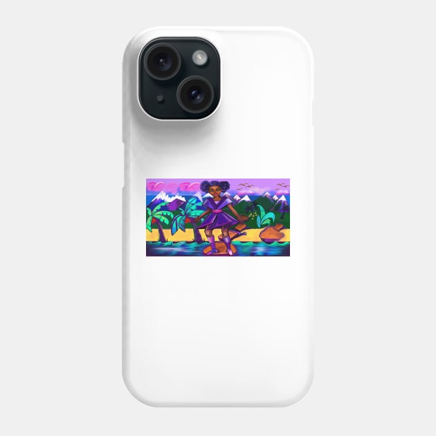 Anime girl with two puffs. Black afro anime girl in purple fantasy scene ! beautiful  black girl with Braided hair, blue eyes, Cherry pink lips and dark brown skin. Hair love ! Phone Case by Artonmytee