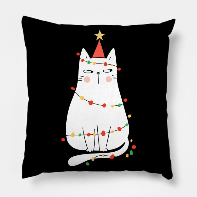Cute Christmas Cat With Lights - Cool Xmas Gift Pillow by Animal Specials
