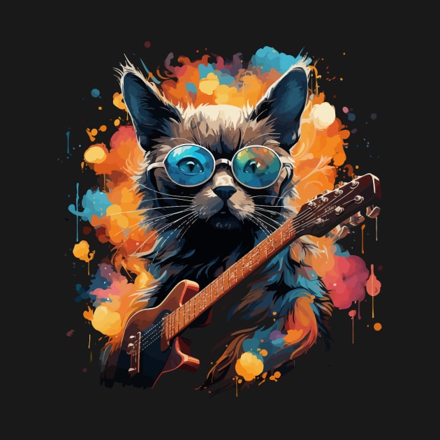 Tonkinese Cat Playing Guitar by JH Mart