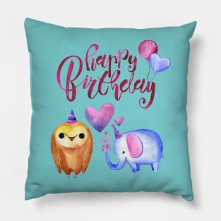 Happy Birthday little owl Pillow