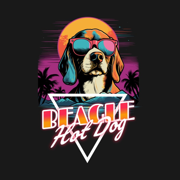 Retro Wave Beagle Hot Dog Shirt by Miami Neon Designs