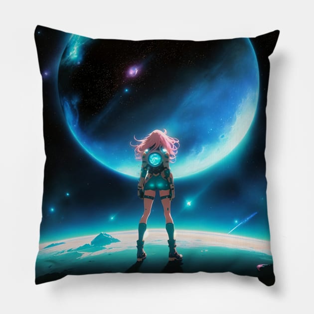 Abstract Art Anime Style Space Portal Girl Poster Young Woman Stickers and Assessories 2 Pillow by InfinitelyPink