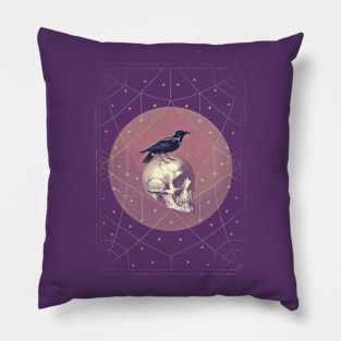 Crow and Skull Collage Pillow