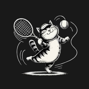 funny tennis cat dance with tennis ball T-Shirt